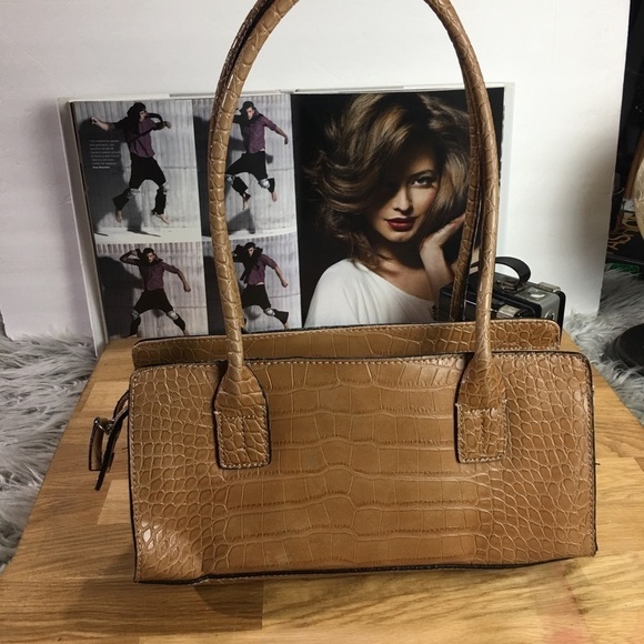Tommy Hilfiger Handbags - Tommy Hilfiger Cognac Croc Embossed Top Handle Shoulder Bag east/west